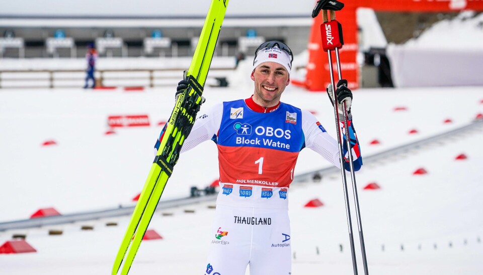 Jarl Magnus Riiber gikk fra seier til seier i Holmenkollen. Jarl Magnus Riiber gikk fra seier til seier i Holmenkollen.Foto: Terje Bendiksby / NTB
