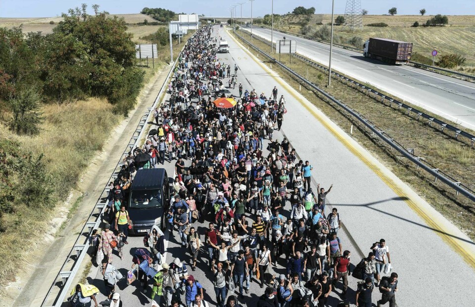 Forrige gang Europa mottok mange flyktninger var i 2015. Her går migranter og flyktninger mot grensen mellom Tyrkia og Hellas i september 2015. Forrige gang Europa mottok mange flyktninger var i 2015. Her går migranter og flyktninger mot grensen mellom Tyrkia og Hellas i september 2015.