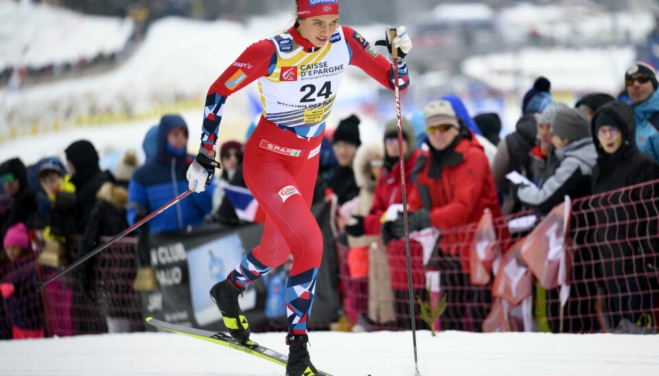 Kristine Stavås Skistad i aksjon i Les Rousses lørdag. Kristine Stavås Skistad vant sprinten i Les Rousses. Foto: Laurent Gillieron / Keystone via AP / NTB