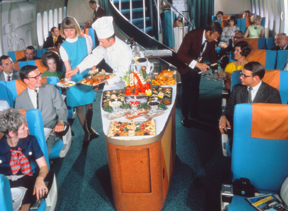 Fra den gang det var stas å reise med fly over Atlanteren. Her fra en SAS 747. 747