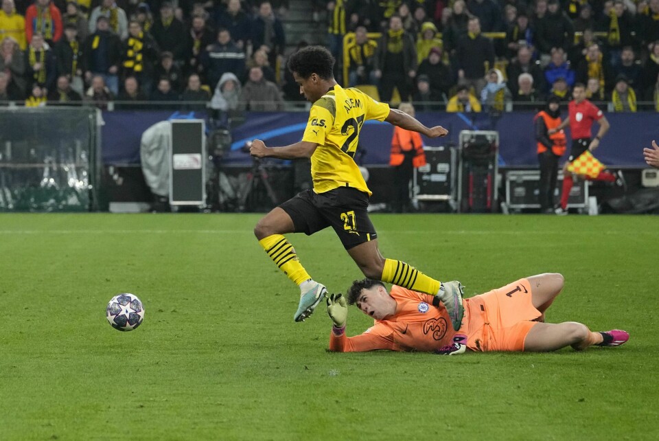 Karim Adeyemi sendte Dortmund i ledelsen med en soloscoring fra egen banehalvdel. Karim Adeyemi sendte Dortmund i ledelsen med en soloscoring fra egen banehalvdel. Foto: Martin Meissner / AP / NTB