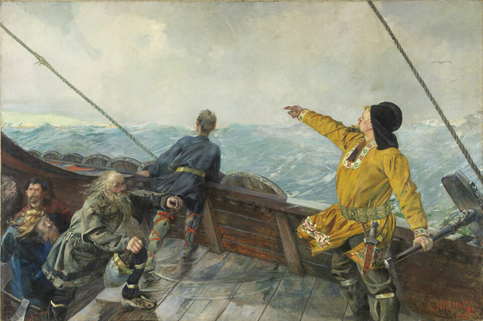 Flere kjente malerier plasseres i kjelleren i det nye Nasjonalmuseet i Oslo som en del av en modernisering av museet. Deriblant Christian Kroghs «Leiv Eiriksson oppdager Amerika». Flere kjente malerier plasseres i kjelleren i det nye Nasjonalmuseet i Oslo som en del av en modernisering av museet. Deriblant Christian Kroghs «Leiv Eiriksson oppdager Amerika».