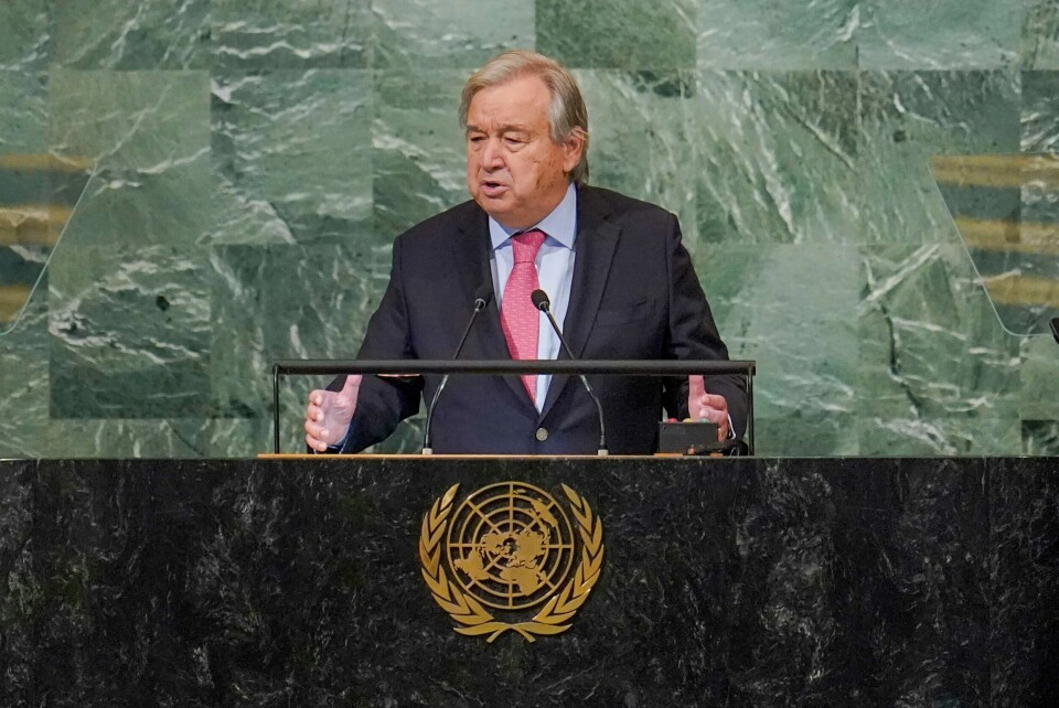 FNs generalsekretær António Guterres ber Israel stanse all bygging av bosetninger i palestinske områder. FNs generalsekretær António Guterres ber Israel stanse all bygging av bosetninger i palestinske områder. Arkivfoto: Mary Altaffer / AP / NTB