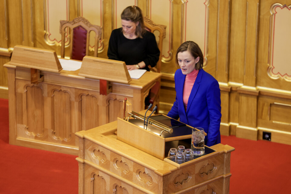 Kultur- og likestillingsminister Anette Trettebergstuen under den muntlige spørretimen på Stortinget, 22. februar. Oslo 20230222.