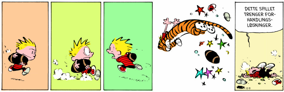 Stripene med Tommy og Tigern har solgt i et opplag på femti millioner bøker, i følge New York Times. Tommy og Tigern er copyright © Bill Watterson, distr. Universal Press Syndicate/Europa Press. Stripene med Tommy og Tigern har solgt i et opplag på femti millioner bøker, i følge New York Times. Tommy og Tigern er copyright © Bill Watterson, distr. Universal Press Syndicate/Europa Press.