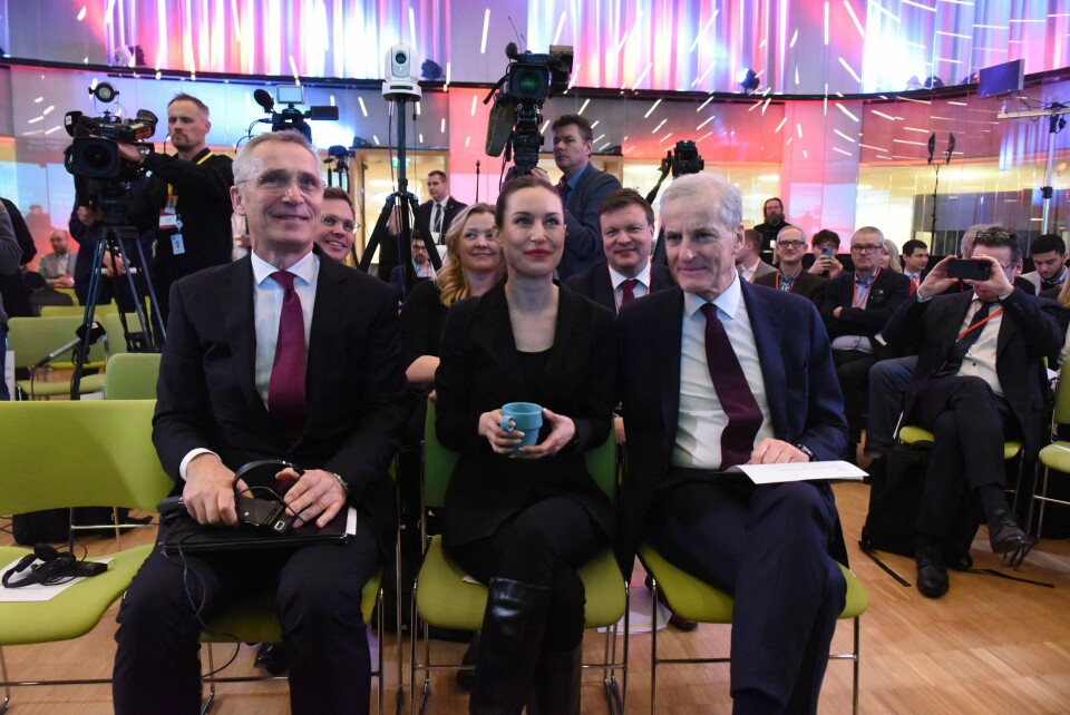 Nato-sjef Jens Stoltenberg kom hjem til sine egne da han møtte Finlands statsminister Sanna Marin og Jonas Gahr Støre i Helsinki tirsdag. Nato-sjef Jens Stoltenberg kom hjem til sine egne da han møtte Finlands statsminister Sanna Marin og Jonas Gahr Støre i Helsinki tirsdag.