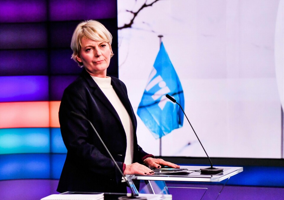 Kringkastingssjef Vibeke Fürst Haugen i Debatten da podkasten til Sophie Elise var tema. Bildet viser NRK-sjef Vibeke Fürst Haugen i NRK-programmet Debatten. Foto: Rodrigo Freitas / NTB