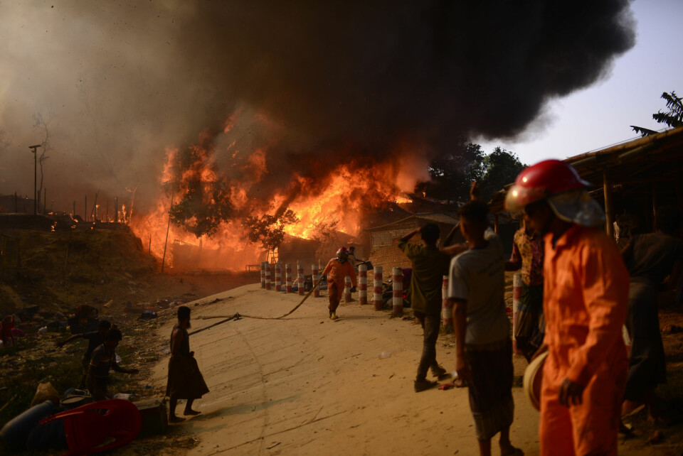 En voldsom brann rammet nok en gang flyktningeleiren Cox’s Bazar i Bangladesh. Brann.