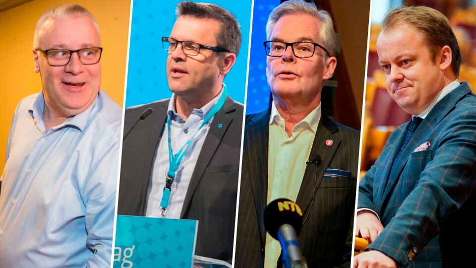 Fra venstre: Bård Hoksrud (Telemark), Frank Sve (Møre og Romsdal), Hans Andreas Limi (Akershus) og Erlend Wiborg (Østfold). Fra venstre: Bård Hoksrud (Telemark), Frank Sve (Møre og Romsdal), Hans Andreas Limi (Akershus) og Erlend Wiborg (Østfold).