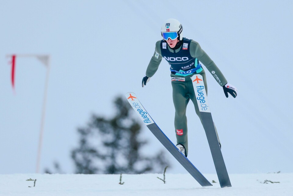 Anders Fannemel under kvalifiseringen til herrenes skiflygingsrenn i Vikersund fredag. Anders Fannemel under kvalifiseringen til herrenes skiflygingsrenn i Vikersund fredag. Foto: Geir Olsen / NTB