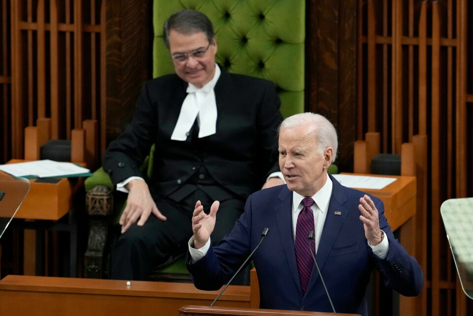 USAs president Joe Biden på sitt første besøk i Canada etter at han ble president. Her taler han i nasjonalforsamlingen i Ottawa. USAs president Joe Biden på sitt første besøk i Canada etter at han ble president. Her taler han i nasjonalforsamlingen i Ottawa. Foto: Adrian Wyld / The Canadian Press via AP / NTB