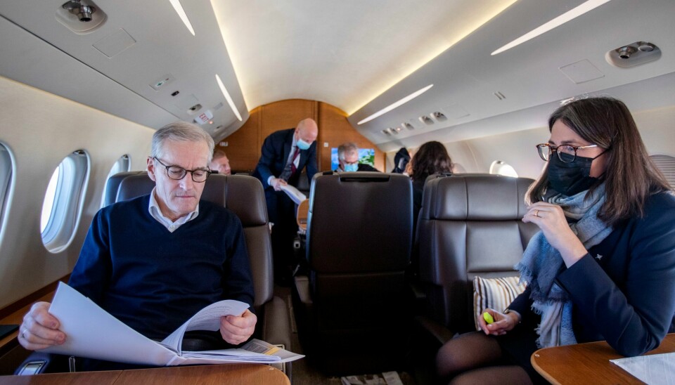 Statsminister Jonas Gahr Støre (Ap) var blant dem som benyttet privatfly i Europa i fjor. Dette bildet er fra en flytur mellom Oslo og Brest i Frankrike. Statsminister Jonas Gahr Støre (Ap) var blant dem som benyttet privatfly i Europa i fjor. Dette bildet er fra en flytur mellom Oslo og Brest i Frankrike. Foto: Javad Parsa / NTB