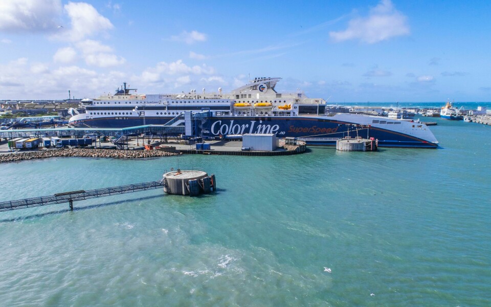 Fergen Superspeed 2, fra Color Line, trafikkerer ruten Larvik – Hirtshals. Ettermiddagsavgangene er kansellert på grunn av været. Foto: Halvard Alvik / NTB Fergen Superspeed 2, fra Color Line, trafikkerer ruten Larvik – Hirtshals. Ettermiddagsavgangene er kansellert på grunn av været. Foto: Halvard Alvik / NTB