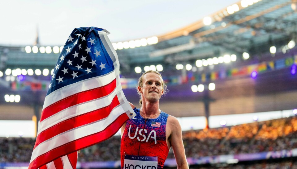 Cole Hocker fra USA vant 1500-meteren på Stade de France under OL i Paris. Cole Hocker fra USA vant 1500-meteren på Stade de France under OL i Paris. Foto: Fredrik Varfjell / NTB