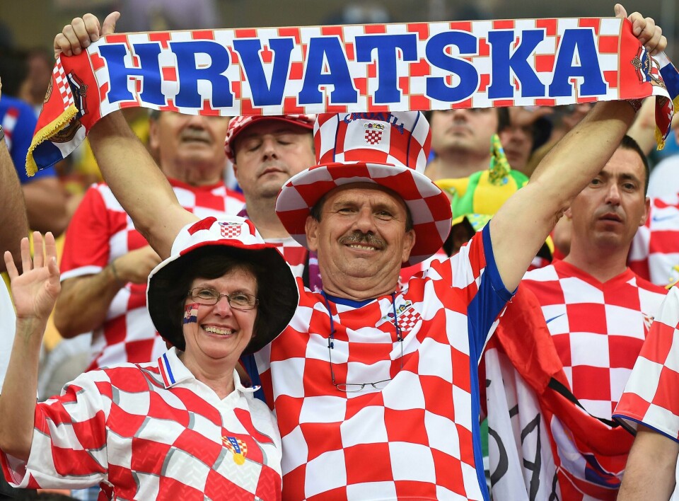 Det var god stemning blant kroatiske supportere i VM i Brasil i fjor. På Ullevaal i kveld har de ikke adgang.
FOTO: NTB SCANPIX