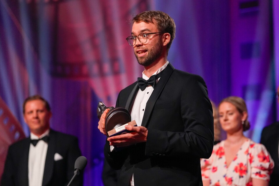 Regissør Benjamin Ree og produsent Ingvil Giske har allerede vunnet Amandaprisen i kategorien beste norske film for filmen «Ibelin». Nå har de et Oscar-håp å skimte. Regissør Benjamin Ree holder takketale etter at han og produsent Ingvil Giske vant Amandaprisen i kategorien Beste norske film for filmen «Ibelin.» Foto: Jan Kåre Ness / NTB