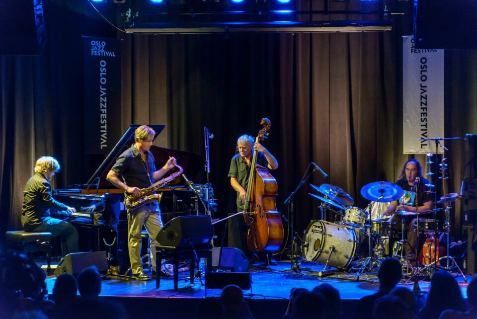 Bassist Arild Andersen med f.v. Helge Lien, Tommy Smith og Paolo Vinaccia med forrykande festivalslutt. FOTO: Egil Austrheim/Oslo Jazzfestival