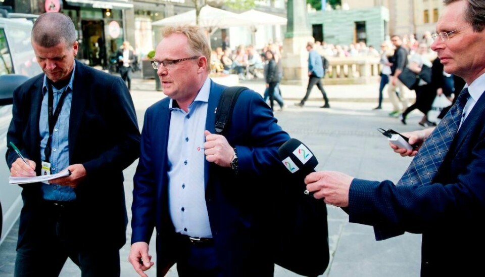 Per Sandberg trakk seg fra en planlagt debatt med SVs Audun Lysbakken på Dagbladets direktesending mandag formiddag. Her ved en anledning tidligere i sommer. FOTO: JOPN OLAV NESVOLD/NTB SCANPIX