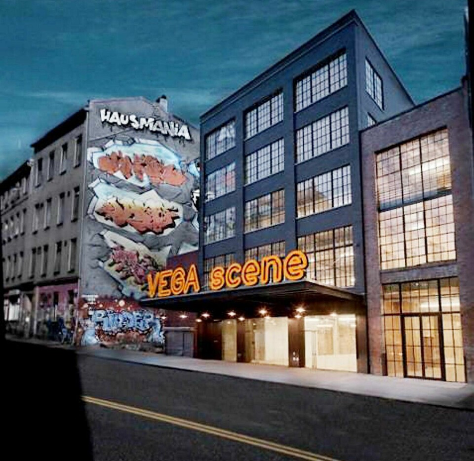 Dette er en illustrasjon som skal vise hvordan et kino- og teaterhus kan se ut på Sirkustomta. ILLUSTRASJON: VEGA SCENE