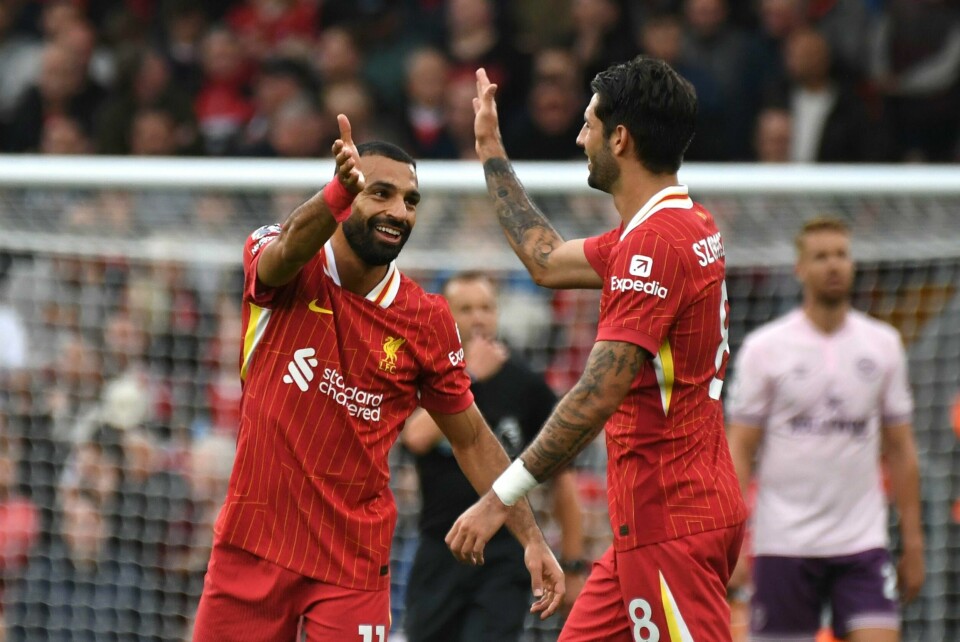 Mohamed Salah og Dominik Szoboszlai jubler for å spille i mesterligaens nye æra Mohamed Salah feirer med Dominik Szoboszlai underveis i Liverpools 2-0-seier over Brentford i Premier League sist helg. Foto: Rui Vieira / AP / NTB