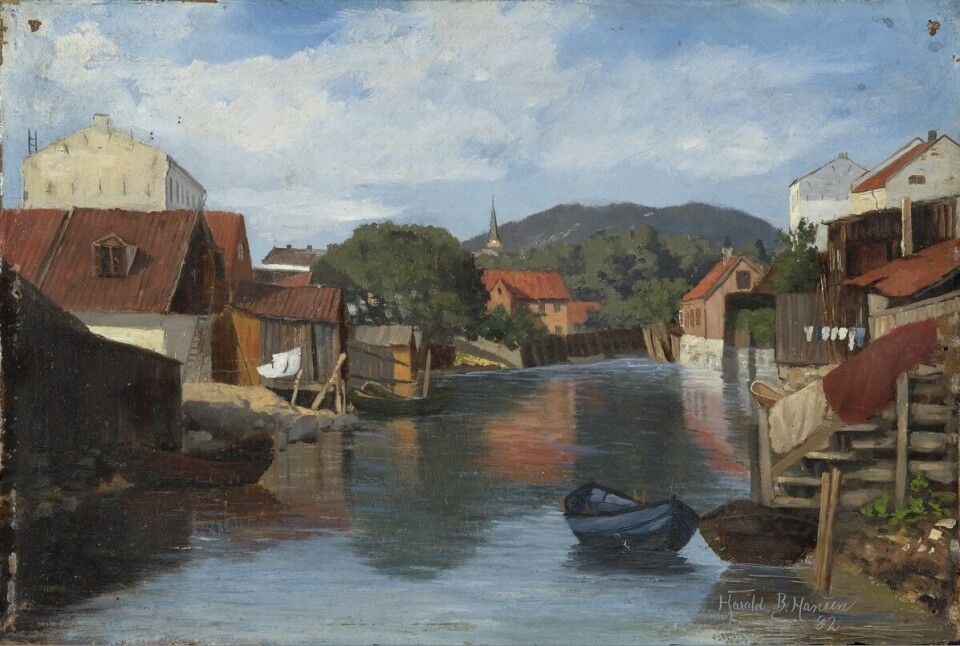 Klær til tørk langs Akerselva i 1882. Klær til tørk langs Akerselva i 1882.