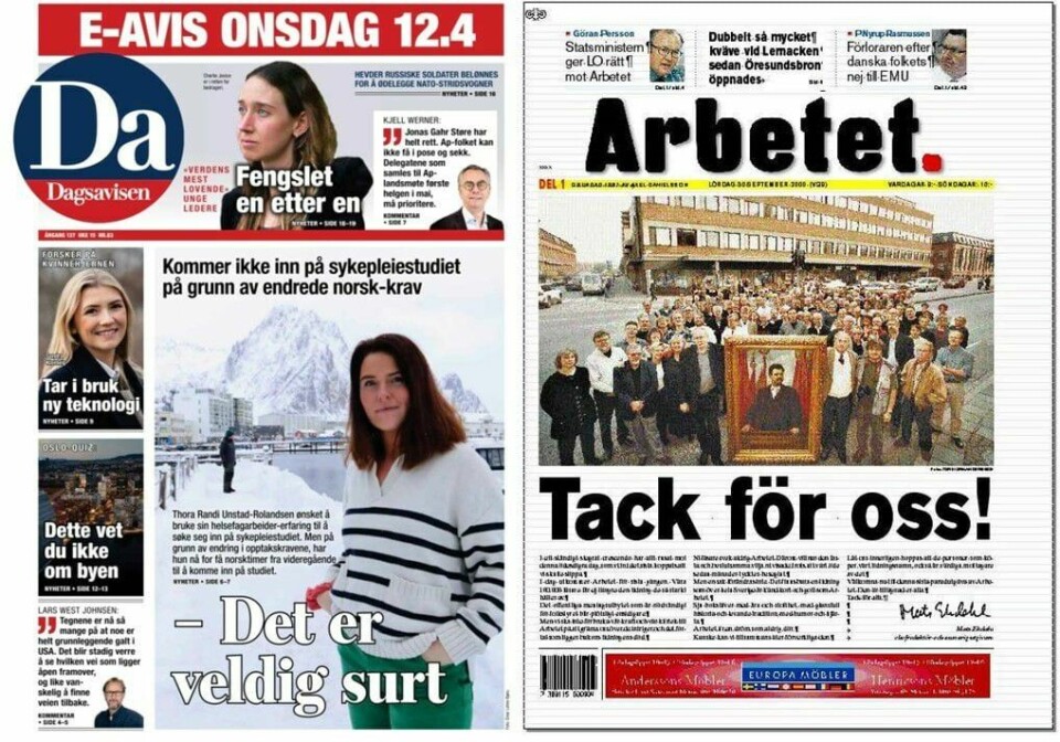 Onsdag kom Dagsavisens første rene e-avis. En intern motivasjon for de store endringer som må gjennomføres, er skjebnen til vår svenske søsteravis, Arbetet, som gikk ut av tiden i september 2000. Aviser