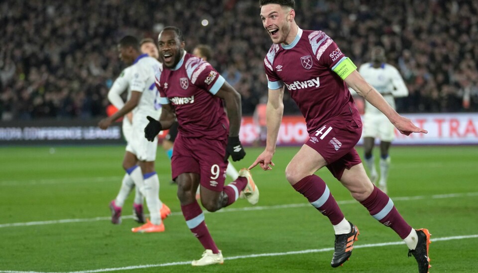 Declan Rice jubler for sin scoring i West Hams 4-1-seier over Gent. Declan Rice jubler for sin scoring i West Hams 4-1-seier over Gent. Foto: Kin Cheung, AP / NTB