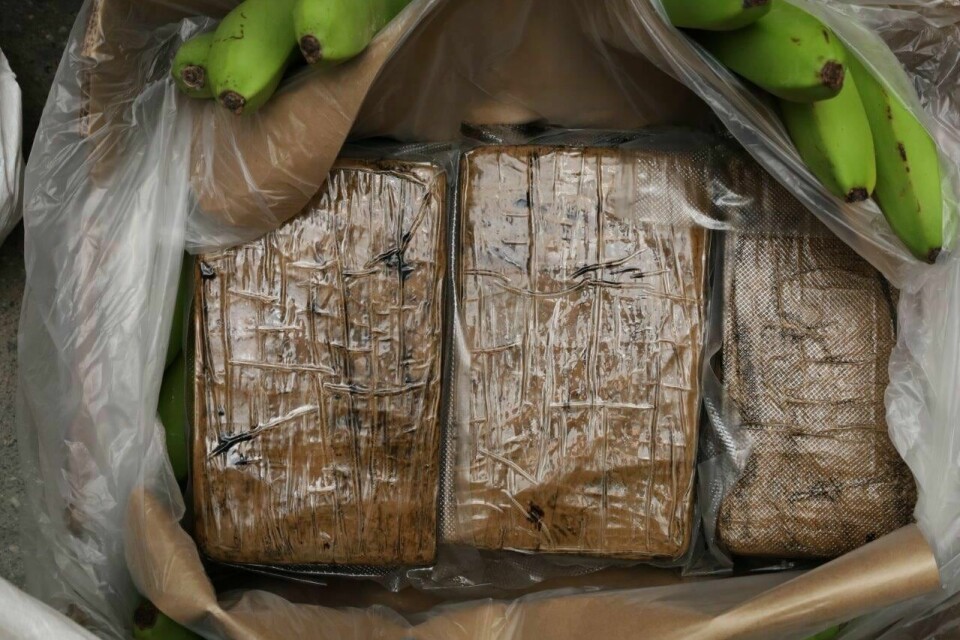 Over 800 kg kokain ble funnet i fruktkasser på et Bama-lager i Oslo i slutten av mars. Funnet ble gjort etter tips fra tollere i Tyskland. Dette var norgeshistoriens største kokainbeslag, fram til noen uker seinere hvor et liknende beslag ble gjort samme sted. Kokainet var gjemt i banankasser som kom fra Tyskland. Foto: Oslo politidistrikt / NTB