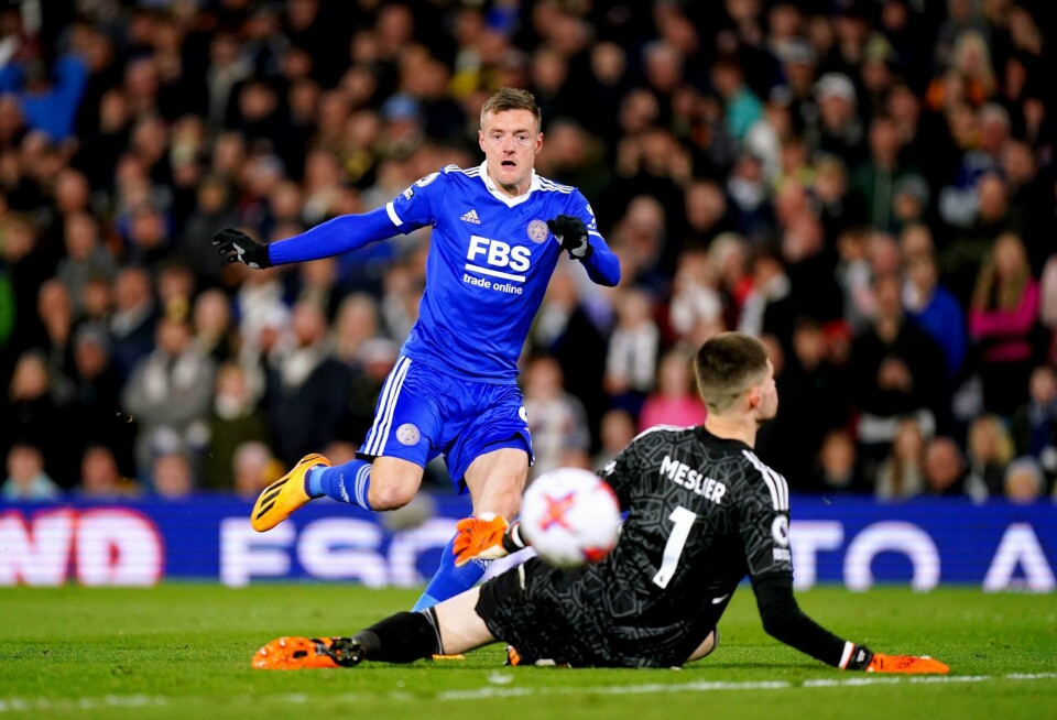 Jamie Vardy utlignet med ti minutter igjen Jamie Vardy utlignet med ti minutter igjen. Foto: Mike Egerton / PA via AP / NTB