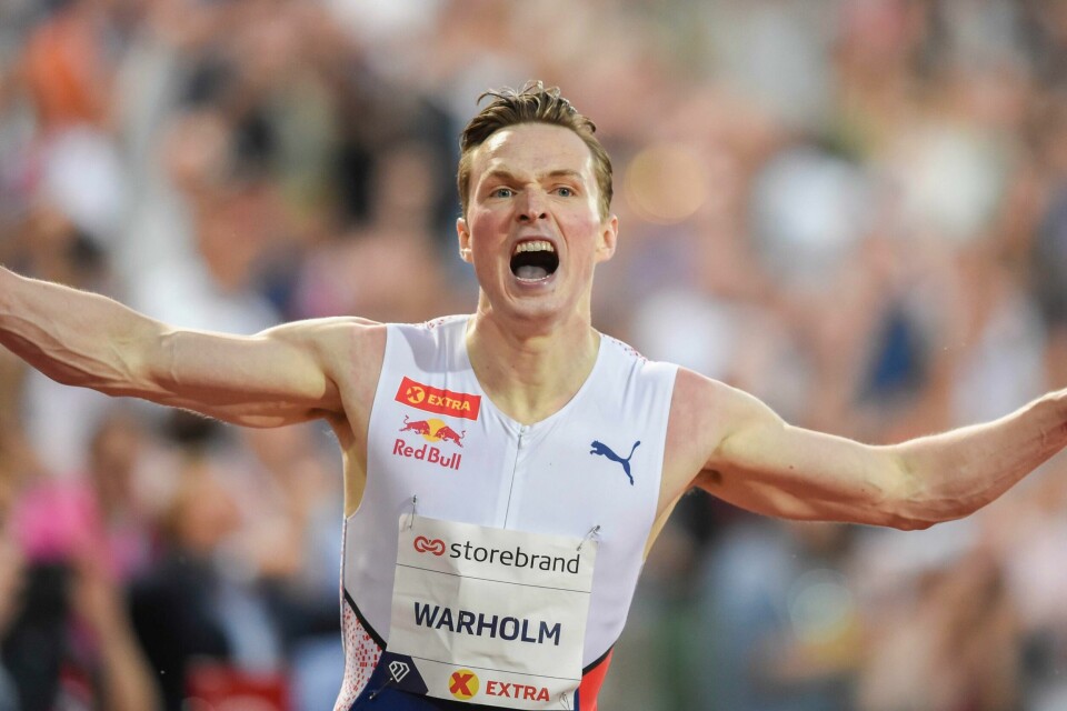 Karsten Warholm jubler etter å ha satt verdensrekord på 400 meter hekk med 46,70 under Bislett Games. Foto: Annika Byrde / NTB Karsten Warholm jubler etter å ha satt verdensrekord på 400 meter hekk med 46,70 under Bislett Games. Foto: Annika Byrde / NTB