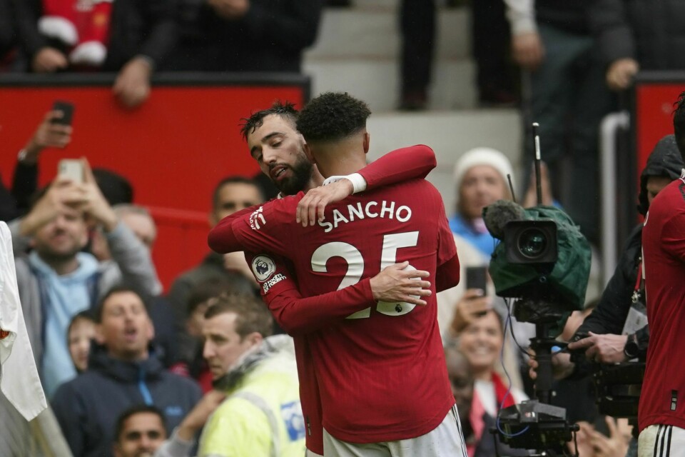 Bruno Fernandes og Jadon Sancho kunne juble for Manchester United-seier. Bruno Fernandes og Jadon Sancho kunne juble for Manchester United-seier. Foto: Dave Thompson / AP / NTB
