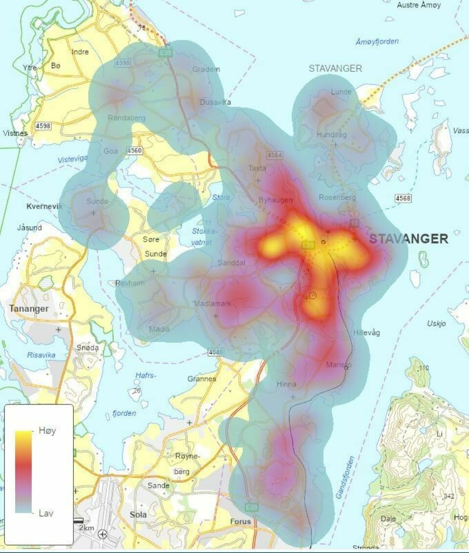 Varmekartet viser hvor det skjer flest bod- og garasjetyveri i Stavanger-området. Klar overvekt er det rundt sentrum, på Vestre Platå, Eiganes, Stokka og i Hillevåg. Varmekartet viser hvor det skjer flest bod- og garasjetyveri i Stavanger-området. Klar overvekt er det rundt sentrum, på Vestre Platå, Eiganes, Stokka og i Hillevåg.