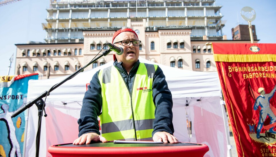 Jørn Eggum i Fellesforbundet under streikemarkeringen på Youngstorget i Oslo på andre dag av den fire dager lange storstreiken i vår. – Streikebidraget på nesten 40 millioner kroner var vel anvendte penger, mener han. Jørn Eggum i Fellesforbundet under streikemarkeringen på Youngstorget i Oslo på andre dag av den fire dager lange storstreiken i vår. – Streikebidraget på nesten 40 millioner kroner var vel anvendte penger, mener han. Foto: Annika Byrde / NTB