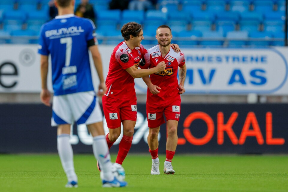 Loris Mettler og Eman Markovic kombinerte på seiersmålet mot Molde lørdag. Loris Mettler og Eman Markovic kombinerte på ledermålet mot Molde lørdag.Foto: Svein Ove Ekornesvåg / NTB