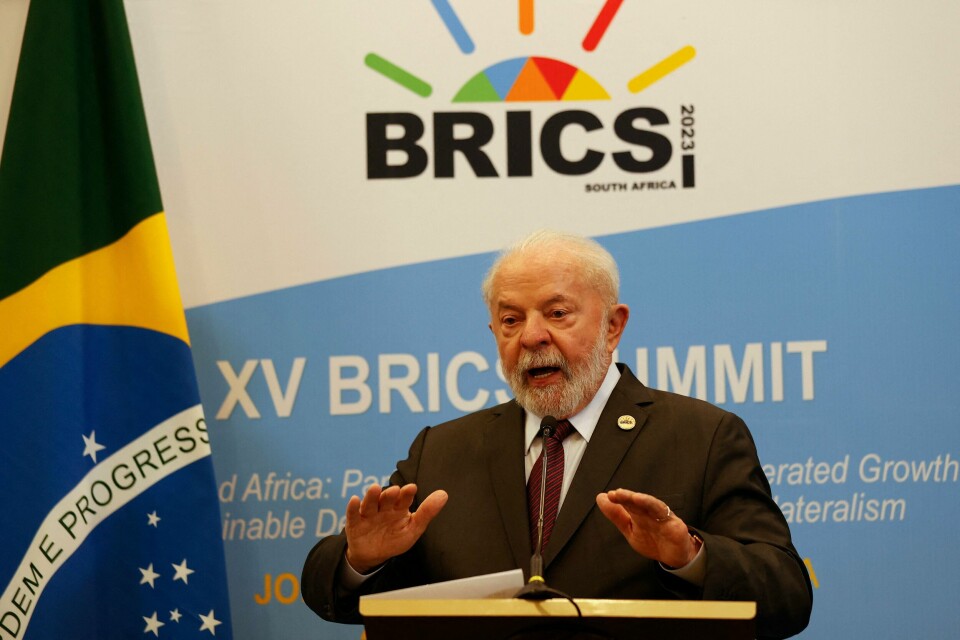 Brasils president Luiz Inacio Lula da Silva. Brasils president Luiz Inacio Lula da Silva holdt pressekonferanse under BRICS-møtet.