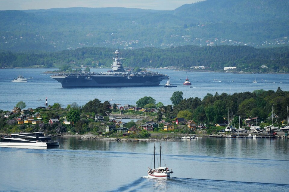 Det amerikanske hangarskipet USS Gerald R. Ford besøker Oslo. Det er ikke bare en gladsak, skriver kommentatoren. Det amerikanske hangarskipet USS Gerald R. Ford besøker Oslo. Det er ikke bare en gladsak, skriver kommentatoren.