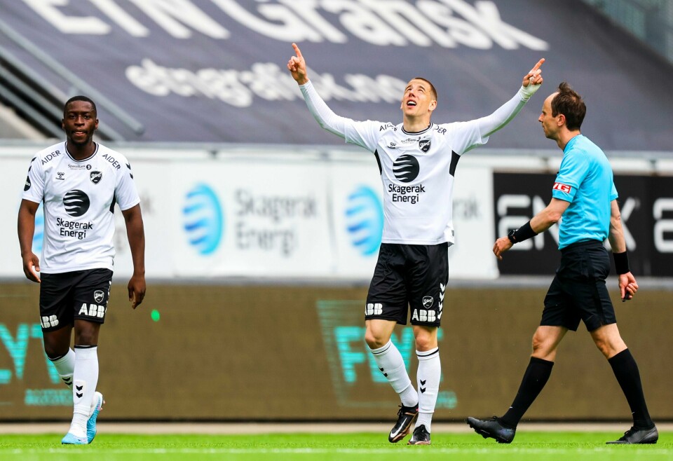 Milan Jevtovic scoret for Odd mandag. Milan Jevtovic scoret for Odd mandag. Foto: Trond R. Teigen / NTB