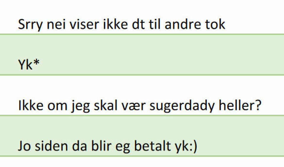 Deler av chattelogen mellom sognepresten og en 14 år gammel jente. Deler av chattelogen mellom sognepresten og en 14 år gammel jente.