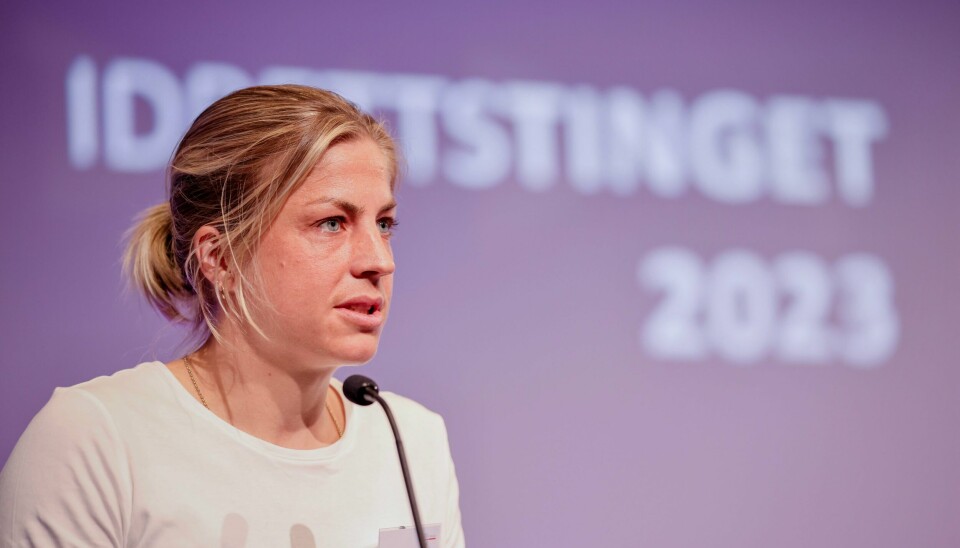 Astrid Uhrenholdt Jacobsen på talerstolen på idrettstinget søndag. Astrid Uhrenholdt Jacobsen på talerstolen på idrettstinget søndag. Foto: Geir Olsen / NTB