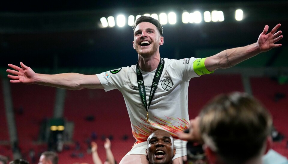 Declan Rice fikk en perfekt avslutning på sitt opphold i West Ham. Declan Rice fikk en perfekt avslutning på sitt opphold i West Ham. Foto: Petr David Josek / AP / NTB