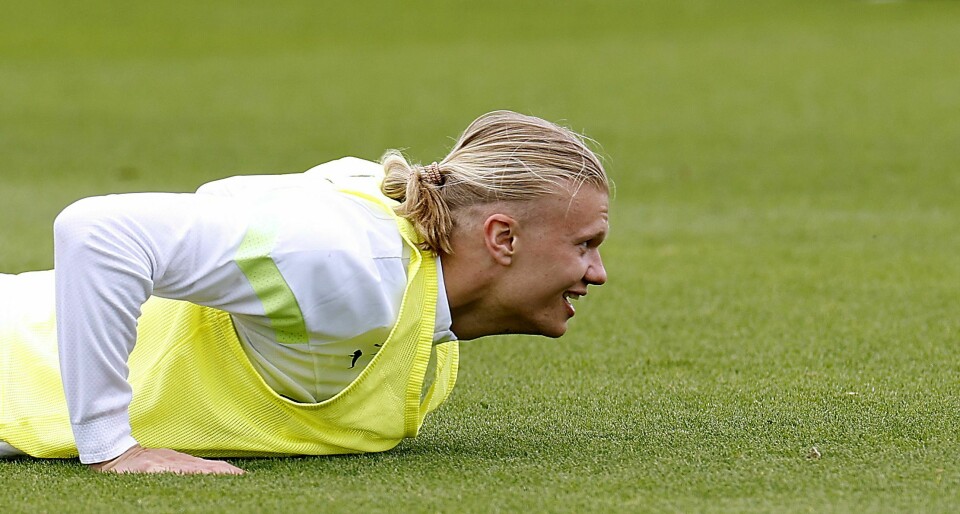 Erling Braut Haaland på trening foran lørdagens store finale. Trippelen er i sikte fordi Manchester City er storfavoritter. Erling Braut Haaland på trening foran lørdagens store finale. Trippelen er i sikte fordi Manchester City er storfavoritter.
