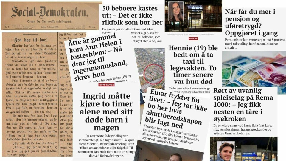 En rød trød fra 1894 til i dag: Dagsavisens avisoppslag om Forskjells-Norge og menneskers møte med systemet. Avissider