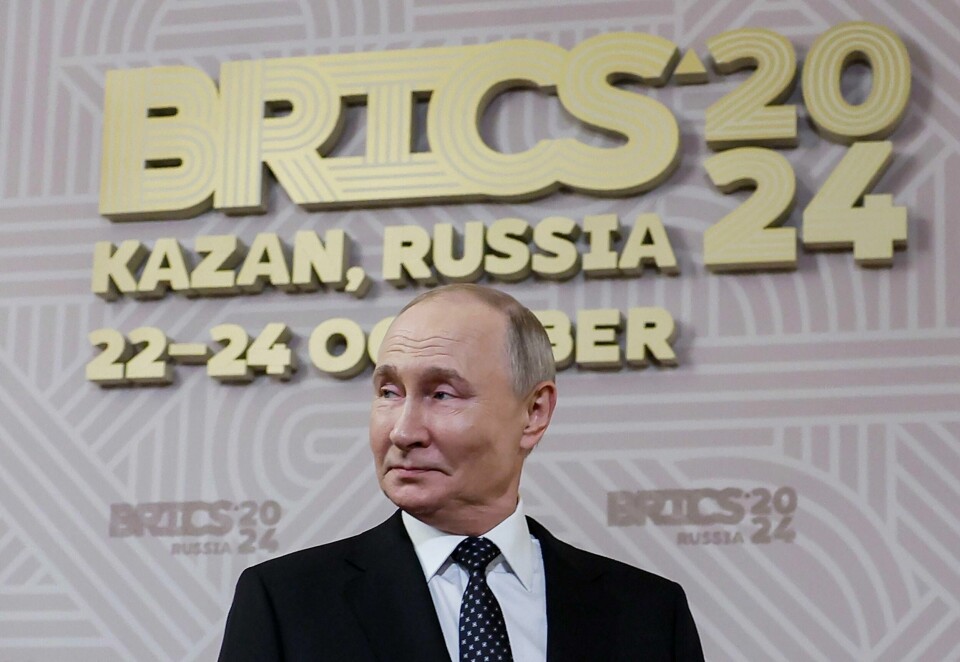 Russlands president Vladimir Putin under velkomstseremonien på toppmøtet i Kazan tirsdag. Russlands president Vladimir Putin under velkomstseremonien på toppmøtet i Kazan tirsdag. Foto: Maxim Shemetov / Pool / AP / NTB