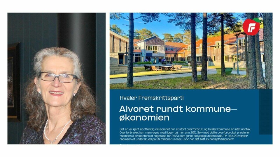 For det første er ordet «overforbruk» feil ordvalg, og det er ingen informasjon om regnestykket som viser 20 prosent. 20 prosent av hva da?, skriver Barbro Th. Bjørck (Hvaler SV) om brosjyren fra Hvaler Frp. Barbro Th. Bjørck (Hvaler SV)