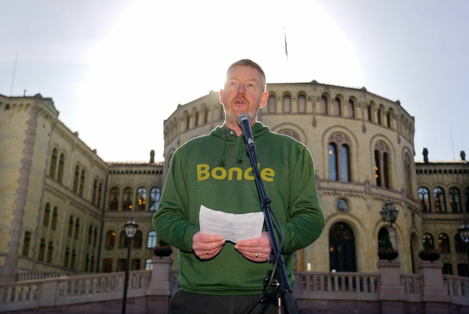Bjørn Gimming under Norges Bondelags markering av starten på lønnsoppgjøret i fjor. Bjørn Gimming blei torsdag attvald som leder i Noregs Bondelag. Foto: Heiko Junge / NTB / NPK