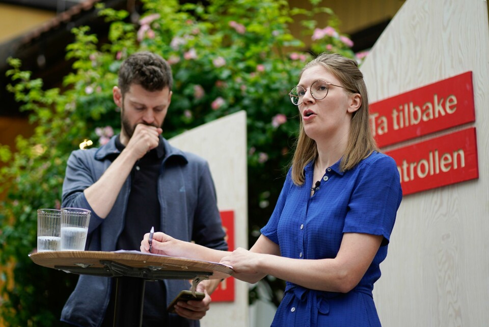 Partileder Bjørnar Moxnes og nestleder Marie Sneve Martinussen i Rødt under en tidligere pressekonferanse.Foto: Håkon Mosvold Larsen / NTB .