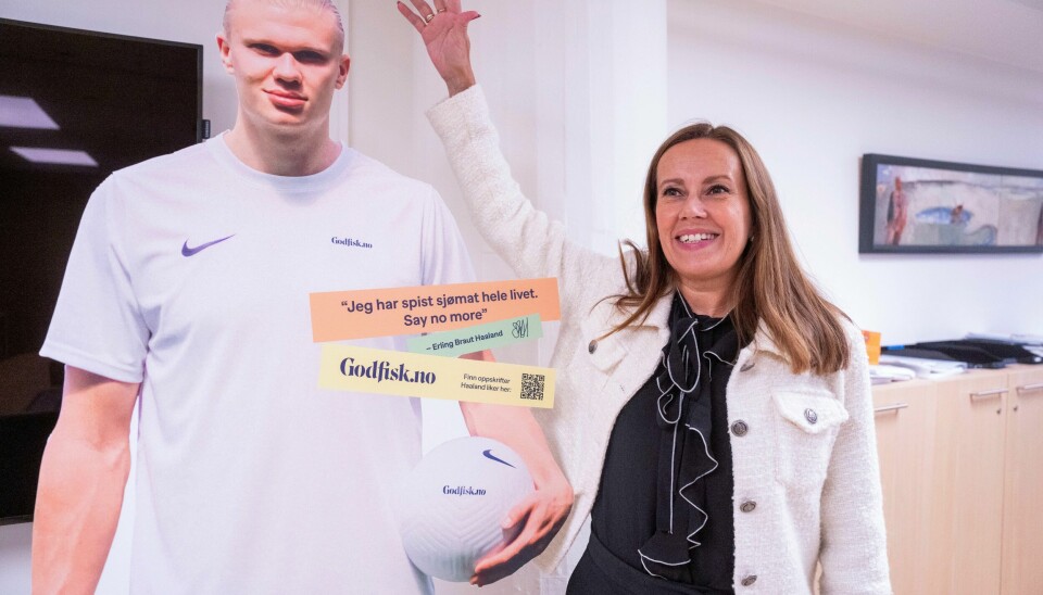 Fiskeriminister Marianne Sivertsen Næss (Ap) har en pappfigur av Erling Braut Haaland på sitt kontor. Han er en av mange ambassadører for norsk sjømat. Nå stiller også regjeringen opp med mer penger til fiskerinæringen for å kompensere for dyrere drivstoff. Fiskeriminister Marianne Sivertsen Næss (Ap) har en pappfigur av Erling Braut Haaland på sitt kontor. Han er en av mange ambassadører for norsk sjømat. Nå stiller også regjeringen opp med mer penger til fiskerinæringen for å kompensere for dyrere drivstoff. Foto: Javad Parsa / NTB