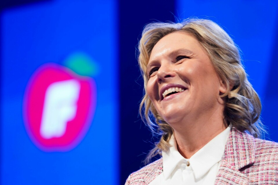 Listhaug har grunn til å juble over flere gode målinger den siste tiden. Hun ble gjenvalgt som partileder i Frp på partiets landsmøte i april. Sylvi Listhaug gleder seg over gode tall i ny måling. Foto: Terje Pedersen / NTB