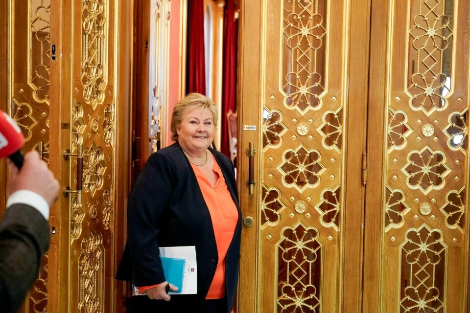 Høyre-leder Erna Solberg kommenterer statsbudsjettet for 2025. Erna Solberg