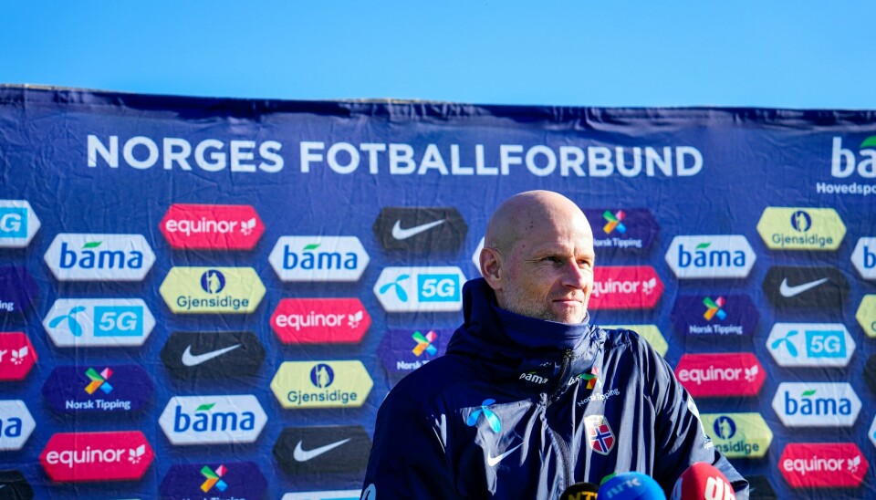 Ståle Solbakken møtte mediene på Lillestrøm fredag. Pressekonferanse med landslagssjef Ståle Solbakken, dagen etter seieren mot Slovenia. Foto: Beate Oma Dahle / NTB